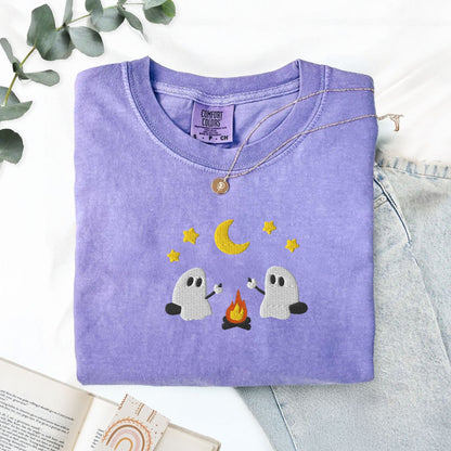 Pine Spice Books Ghosts Camping Embroidered T-Shirt Ghosts Camping Embroidered T-Shirt