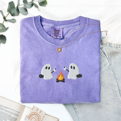 Pine Spice Books Ghosts Camping Embroidered T-Shirt Ghosts Camping Embroidered T-Shirt