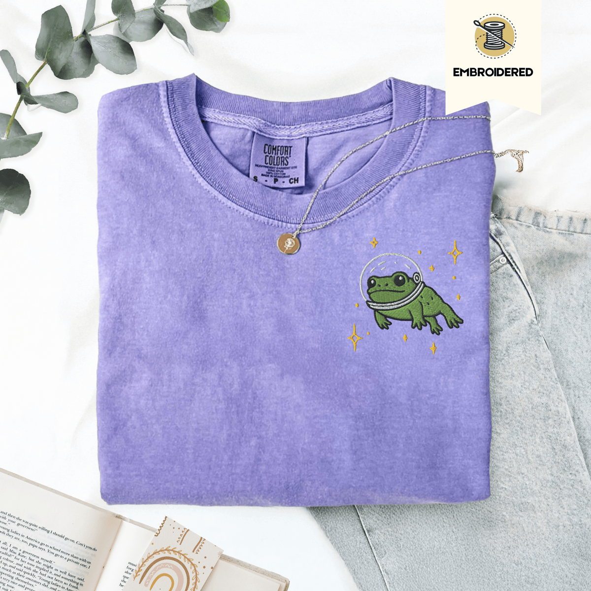 Pine Spice Books Space Frog Embroidered T-Shirt Space Frog Embroidered T-Shirt