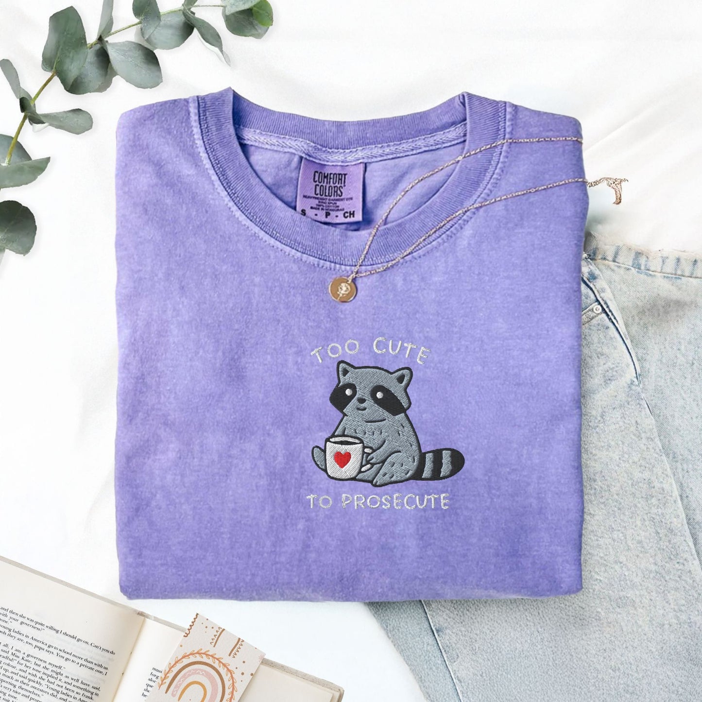 Pine Spice Books Too Cute To Prosecute Raccoon Embroidered T-Shirt Too Cute To Prosecute Raccoon Embroidered T-Shirt