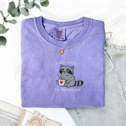 Pine Spice Books Too Cute To Prosecute Raccoon Embroidered T-Shirt Too Cute To Prosecute Raccoon Embroidered T-Shirt