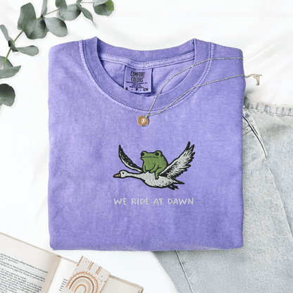 Pine Spice Books We Ride At Dawn Frog Goose Embroidered T-Shirt We Ride At Dawn Frog Goose Embroidered T-Shirt