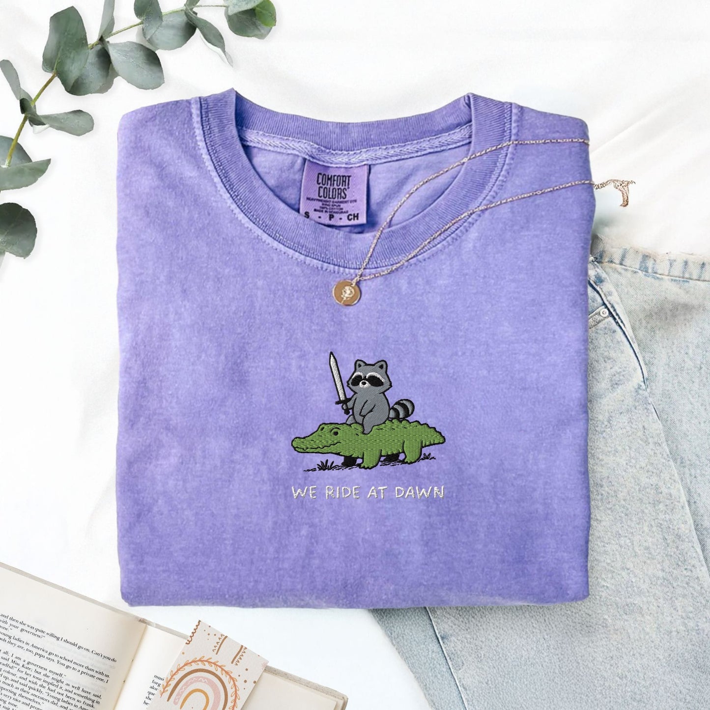 Pine Spice Books We Ride At Dawn Raccoon And Alligator Embroidered T-Shirt We Ride At Dawn Raccoon And Alligator Embroidered T-Shirt