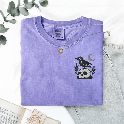 Pine Spice Books Witchy Crow Embroidered T-Shirt Witchy Crow Embroidered T-Shirt