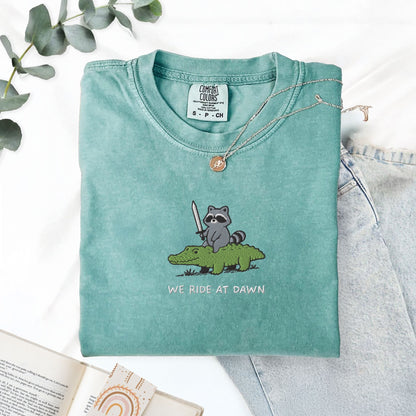 Pine Spice Books We Ride At Dawn Raccoon And Alligator Embroidered T-Shirt We Ride At Dawn Raccoon And Alligator Embroidered T-Shirt