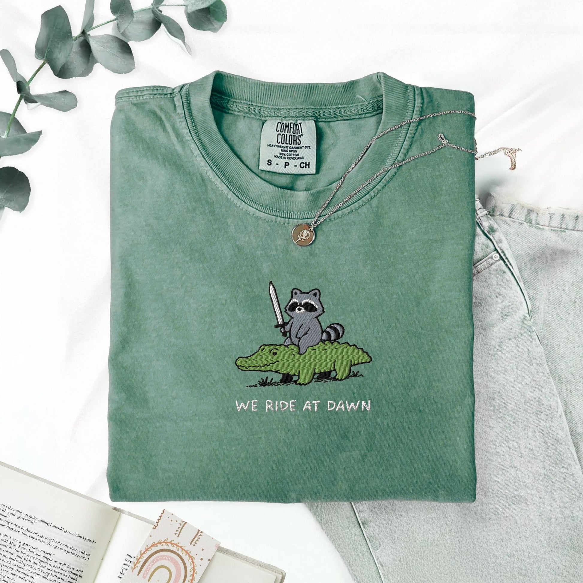 Pine Spice Books We Ride At Dawn Raccoon And Alligator Embroidered T-Shirt We Ride At Dawn Raccoon And Alligator Embroidered T-Shirt