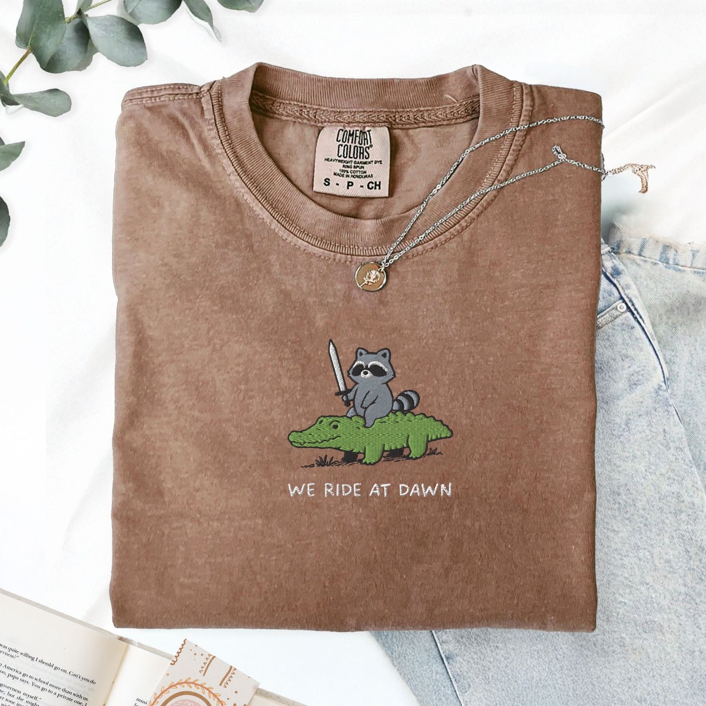 Pine Spice Books We Ride At Dawn Raccoon And Alligator Embroidered T-Shirt We Ride At Dawn Raccoon And Alligator Embroidered T-Shirt