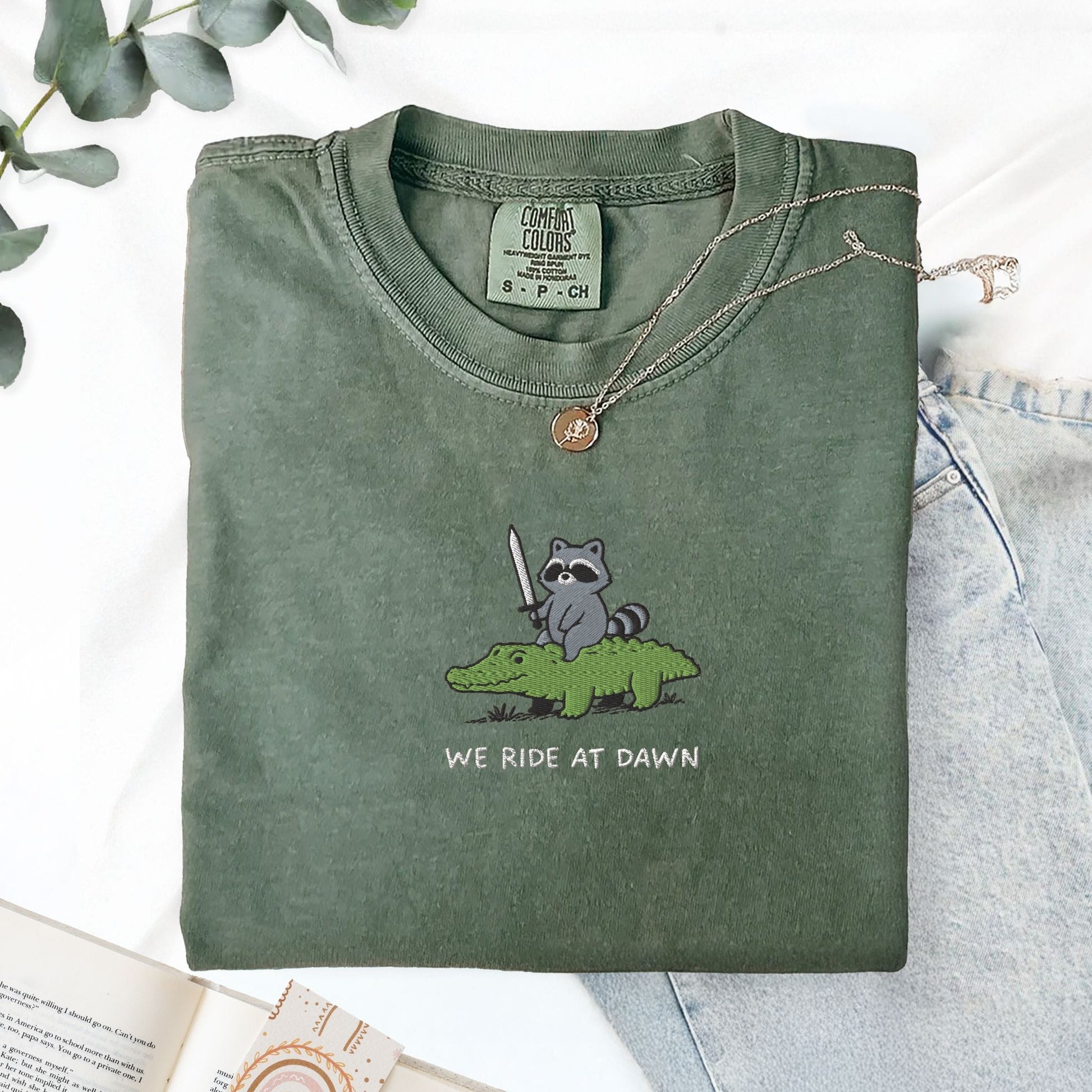 Pine Spice Books We Ride At Dawn Raccoon And Alligator Embroidered T-Shirt We Ride At Dawn Raccoon And Alligator Embroidered T-Shirt