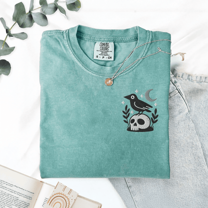 Pine Spice Books Witchy Crow Embroidered T-Shirt Witchy Crow Embroidered T-Shirt