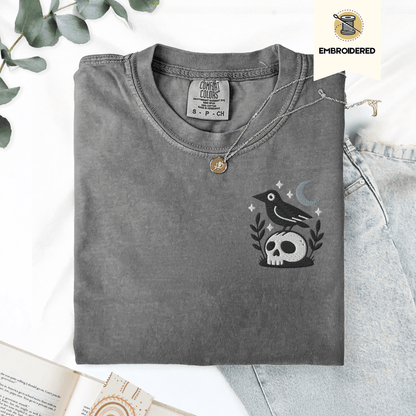 Pine Spice Books Witchy Crow Embroidered T-Shirt Witchy Crow Embroidered T-Shirt