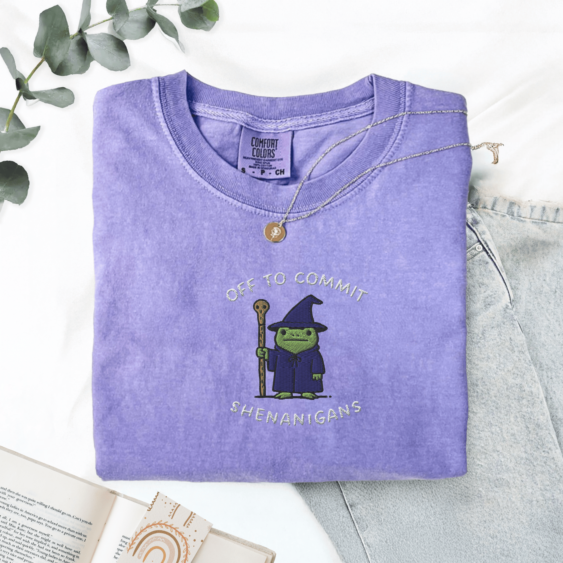 Pine Spice Books Wizard Frog Shirt Embroidered T-Shirt Wizard Frog Shirt Embroidered T-Shirt