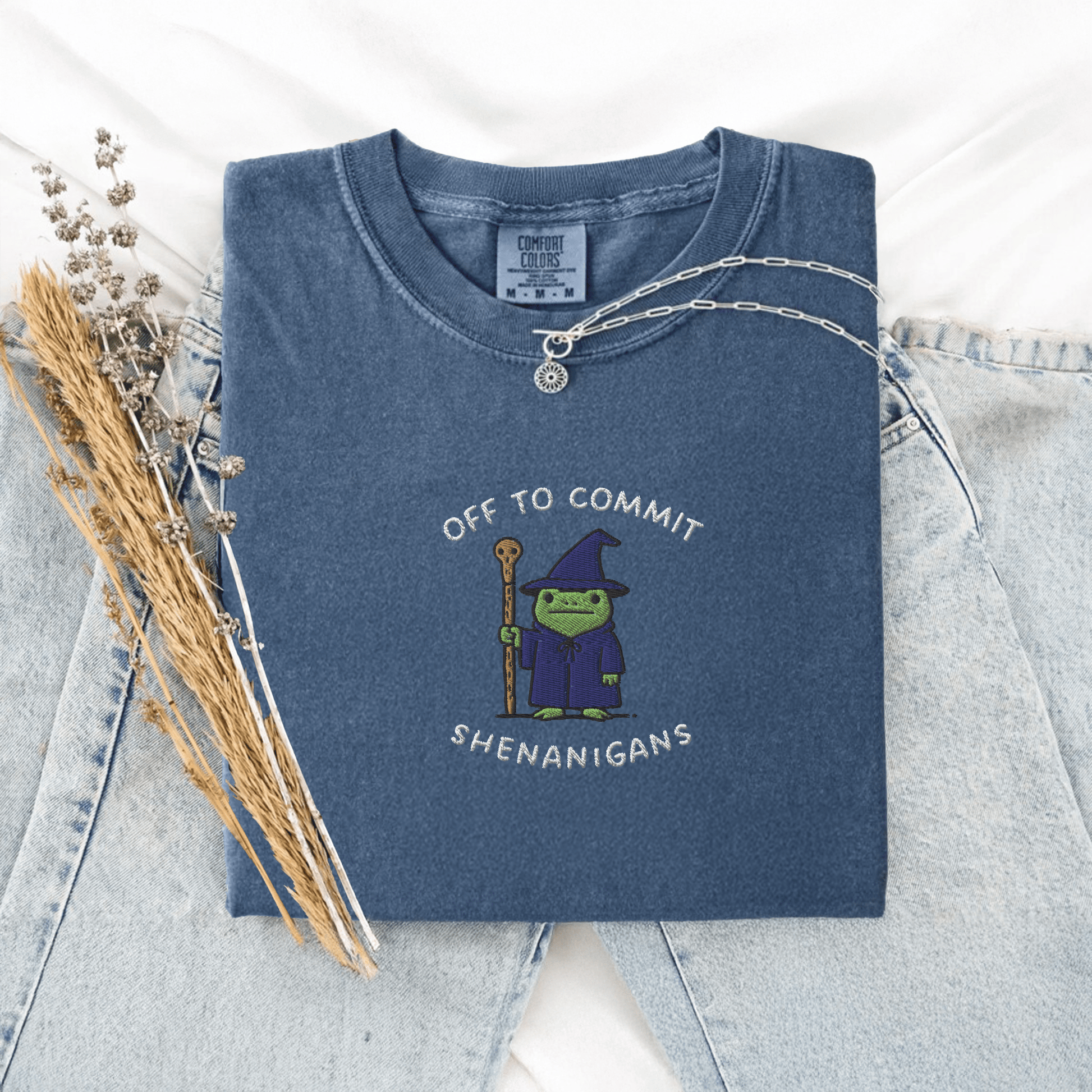 Pine Spice Books Wizard Frog Shirt Embroidered T-Shirt Wizard Frog Shirt Embroidered T-Shirt