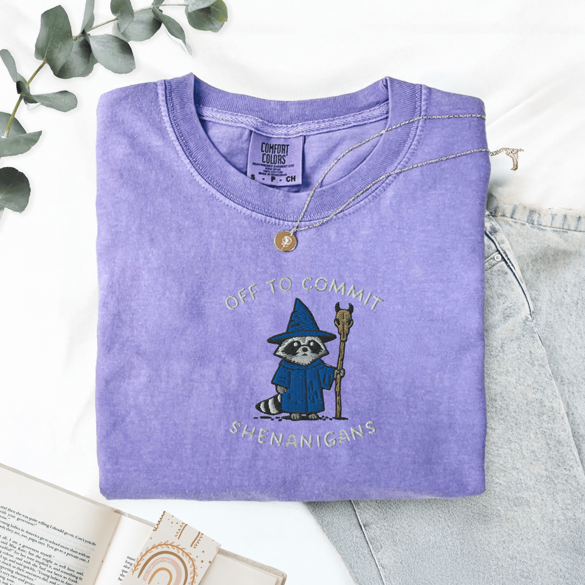 Pine Spice Books Wizard Raccoon Embroidered T-Shirt Wizard Raccoon Embroidered T-Shirt