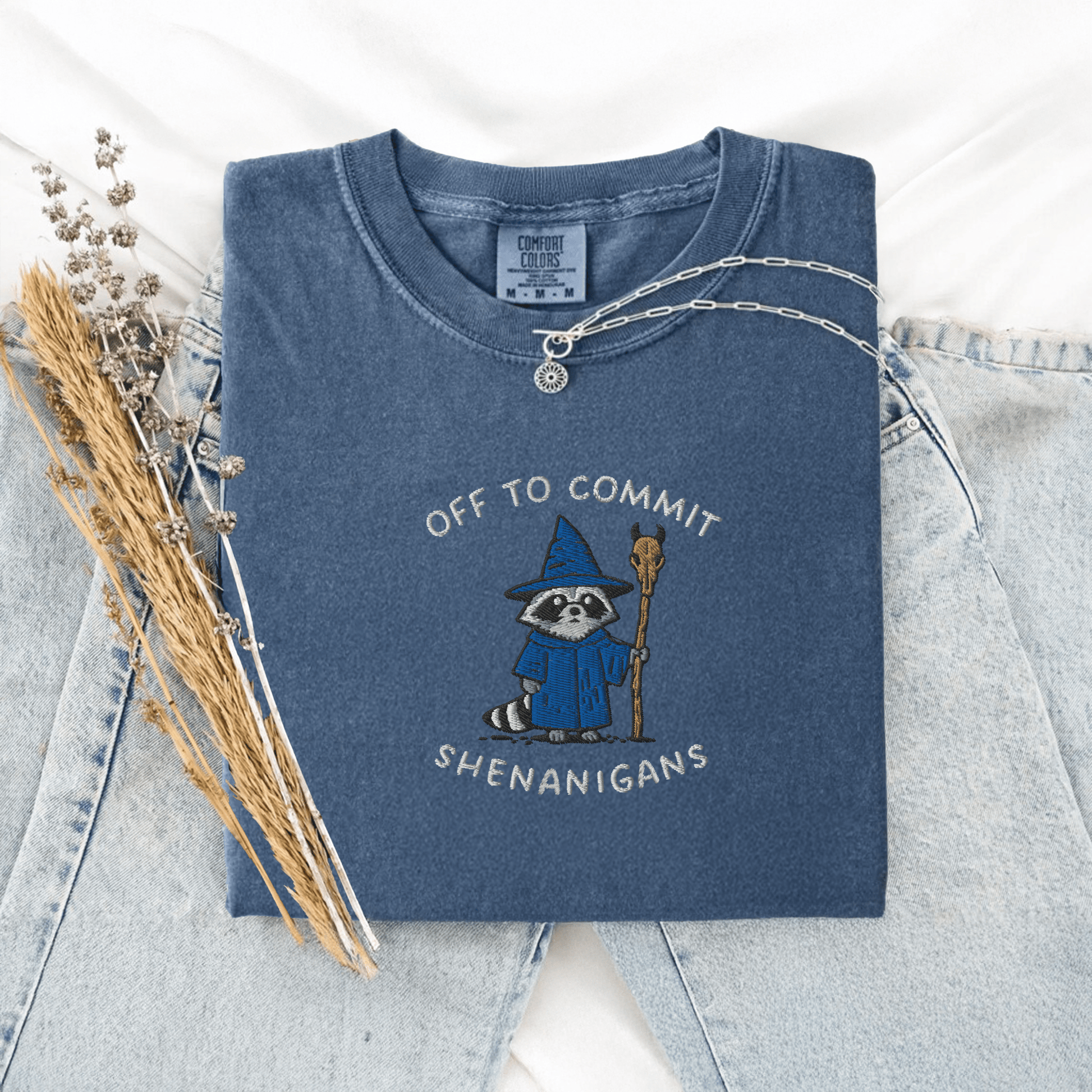 Pine Spice Books Wizard Raccoon Embroidered T-Shirt Wizard Raccoon Embroidered T-Shirt