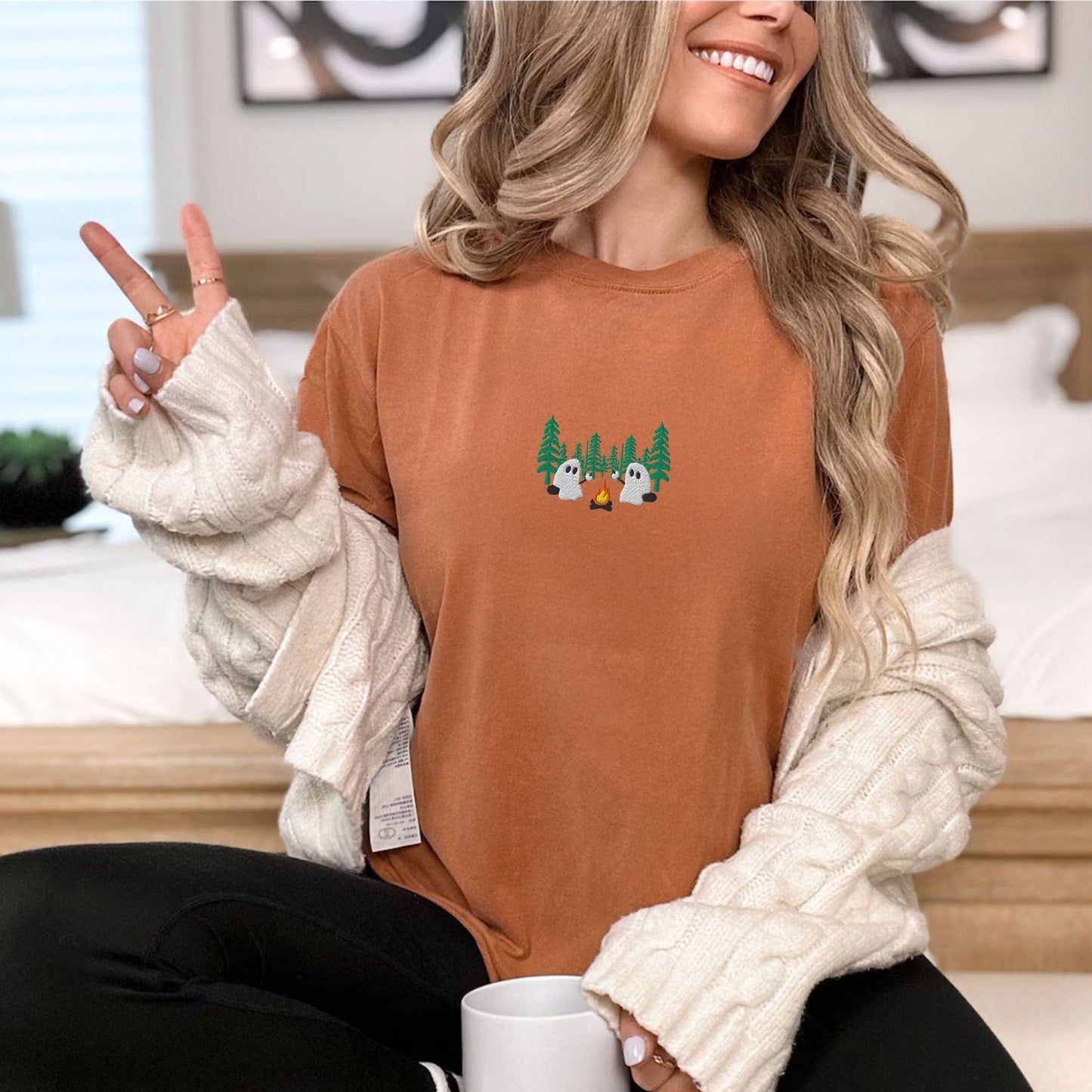 Pine Spice Books Ghost Camping in the Forest Embroidered T-Shirt Ghost Camping in the Forest Embroidered T-Shirt