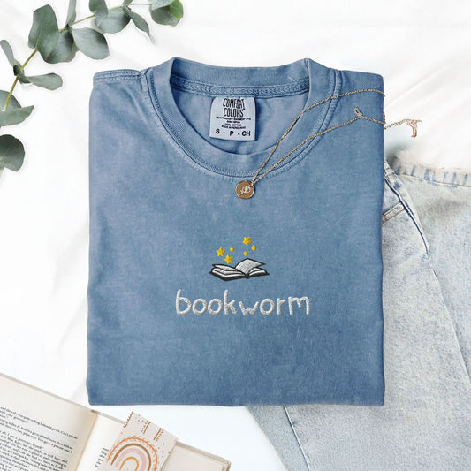 Cute Embroidered Bookworm T-Shirt